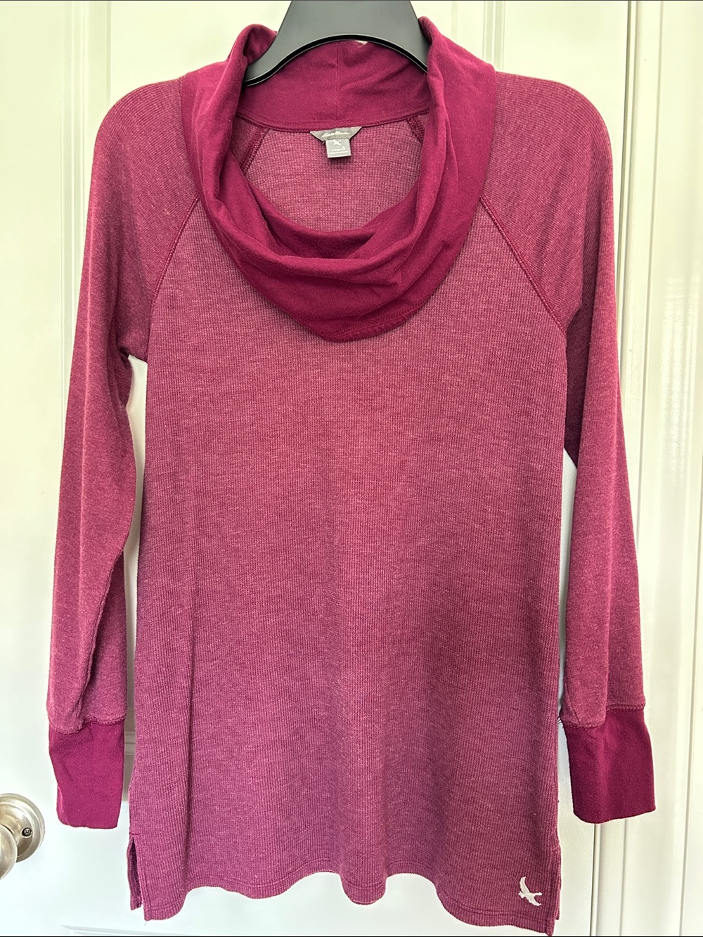 Eddie Bauer Raspberry Cowl Neck Waffle Knit Sweater, S